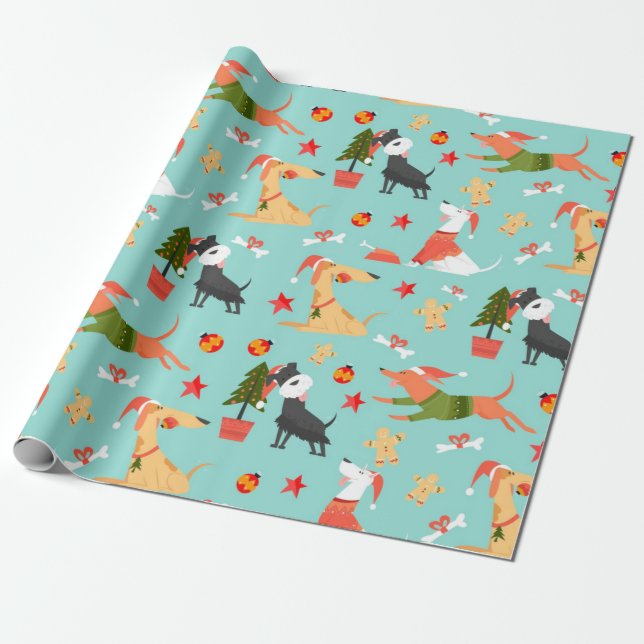 Papel De Presente Padrão de Natal para cães coloridos (Desenrolado)