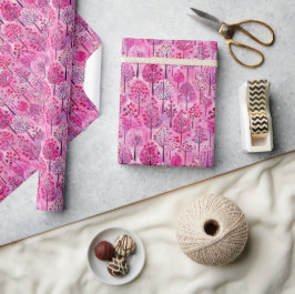 Papel De Presente Padrão de Natal para Neve Rosa - Cartoon de Aquare