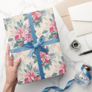 Papel De Presente Padrão de Natal Pastel de Poinsettia para Festa