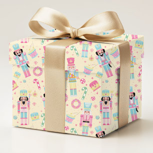Papel De Presente Padrão de Natal Pink Blue Yellow Nutcracker