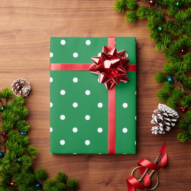 Papel De Presente Padrão de Natal - pontos verdes e brancos modernos (Presente de Natal)