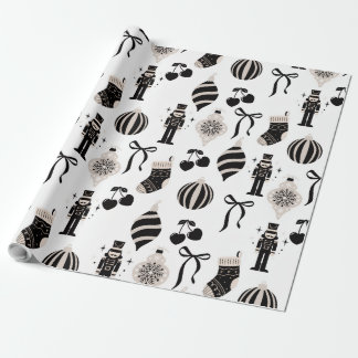 Papel De Presente Padrão de Natal Preto e Branco