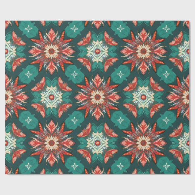 Papel De Presente Padrão de Natal Retro Poinsettia Burst (Aberto)