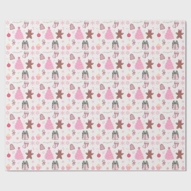 Papel De Presente Padrão de Natal Rosa (Aberto)