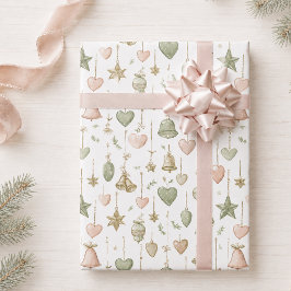 Papel De Presente Padrão de Natal Rosa Verde Salvia Festa