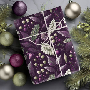 Papel De Presente Padrão de Natal Roxo Verde #18 ID1009