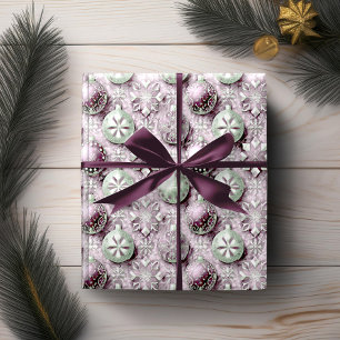 Papel De Presente Padrão de Natal Roxo Verde#20 ID1009