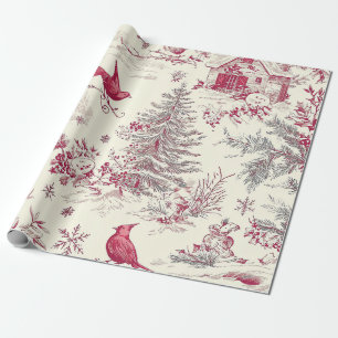Papel De Presente Padrão de Natal Rustic Bird and Poinsettia (17)