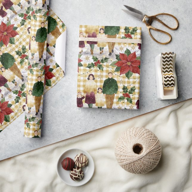 Papel De Presente Padrão de Natal Rústico para Família TMF26 (Artesanato)