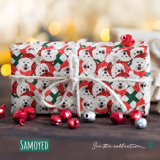 Papel De Presente Padrão de Natal Samoyed Engraçado (Criador carregado)