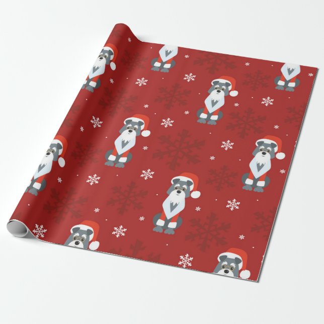 Papel De Presente Padrão de Natal Schnauzer (Desenrolado)