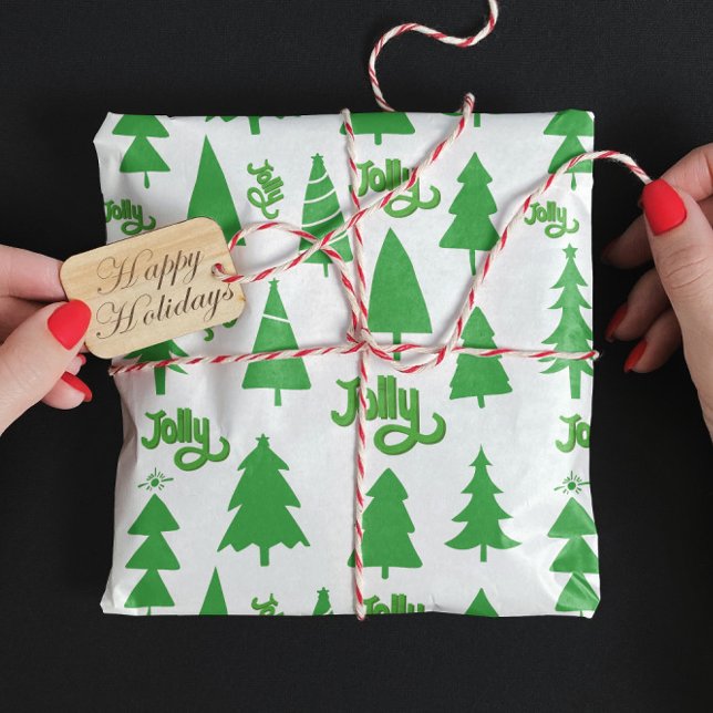 Papel De Presente Padrão de Natal Verde Clássico de Natal Jolly (Criador carregado)