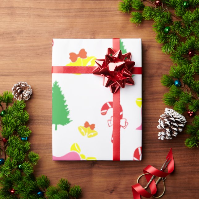 Papel De Presente Padrão de Natal Verde Rosa Moderno (Presente de Natal)