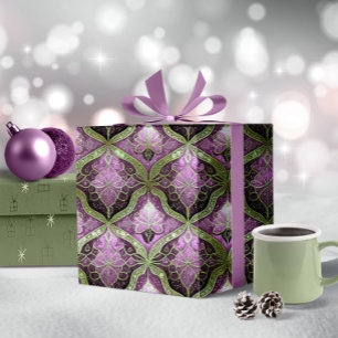 Papel De Presente Padrão de Natal Verde Roxo nº 31 ID1009