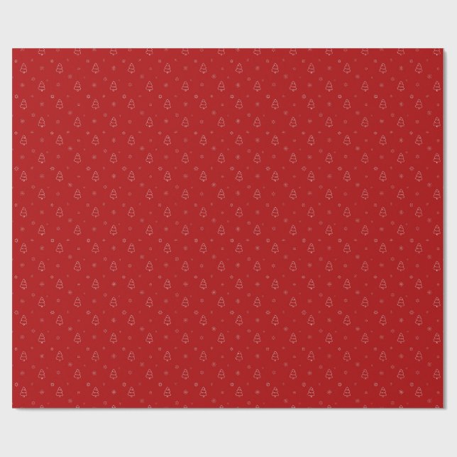 Papel De Presente Padrão de Natal Vermelho.Árvores festivas e flocos (Aberto)