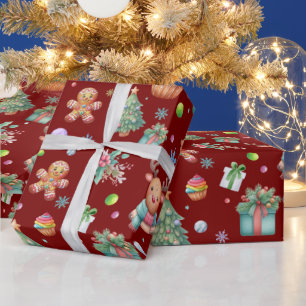 Papel De Presente Padrão de Natal Vermelho Bonito e Profundo Holid