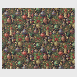 Papel De Presente Padrão de Natal Vintage Verde Escuro Rico Sem Cost