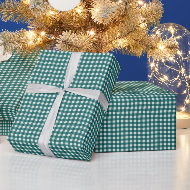 Papel De Presente Padrão de Natal Xadrez Ginga Verde Esmeralda (Feriados)