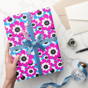 Papel De Presente Padrão de néon brilhante floral creme brilhante e