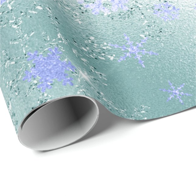 Papel De Presente Padrão de Neve Azul de Natal Moderno Elegante (Ponta do rolo)