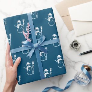 Papel De Presente Padrão de Neve Azul-Vintage-Cute