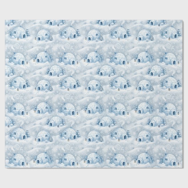 Papel De Presente Padrão de Neve da Vila de Igloo de Inverno (Aberto)