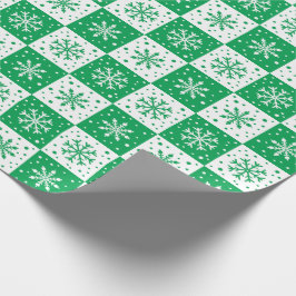 Papel De Presente Padrão de Neve e Floco de Neve (Verde)
