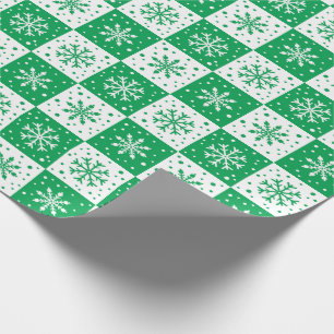 Papel De Presente Padrão de Neve e Floco de Neve (Verde)