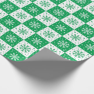 Papel De Presente Padrão de Neve e Floco de Neve (Verde)