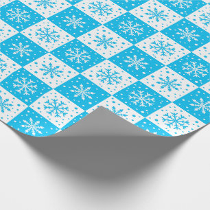 Papel De Presente Padrão de Neve e Neve (Azul)