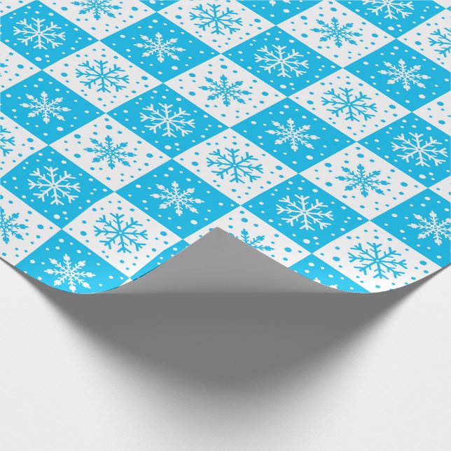 Papel De Presente Padrão de Neve e Neve (Azul) (Ponta)