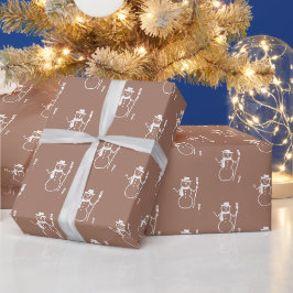 Papel De Presente Padrão de Neve Marrom Latte Latte e Bonito