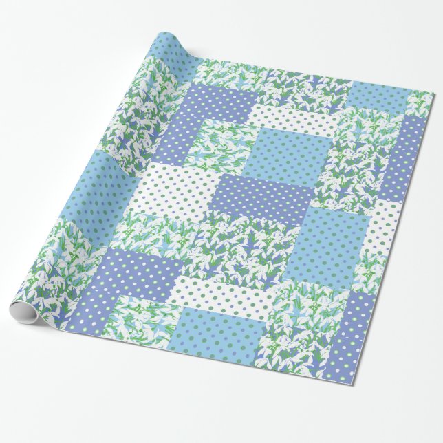 Papel De Presente Padrão de Neve Verde Verde Azul de Patchwork (Desenrolado)