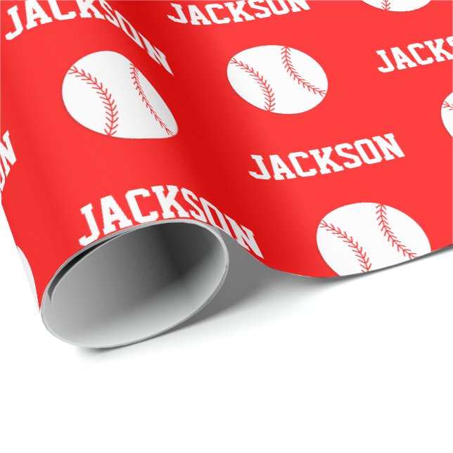 Papel De Presente Padrão de Nome do Baseball Vermelho (Ponta do rolo)
