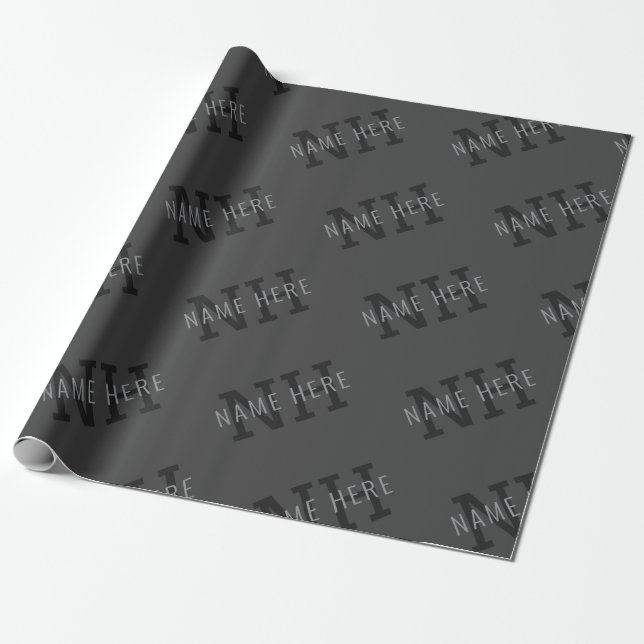 Papel De Presente Padrão de nome e monograma cinza (Desenrolado)