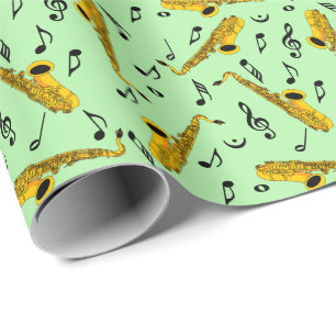 Papel De Presente Padrão de Nota de Música Saxofone