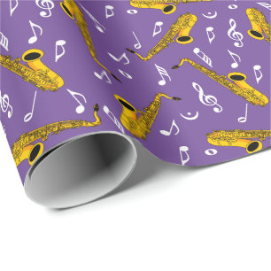 Papel De Presente Padrão de Nota de Música Saxofone