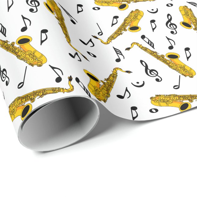 Papel De Presente Padrão de Nota de Música Saxofone (Ponta do rolo)