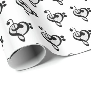 Papel De Presente Padrão de Nota Musical de Música Coração