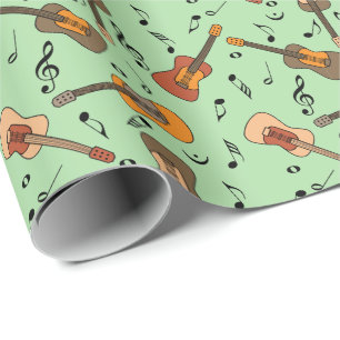 Papel De Presente Padrão de Notas de Música de Violão