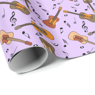 Papel De Presente Padrão de Notas de Música de Violão