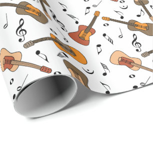 Papel De Presente Padrão de Notas de Música de Violão
