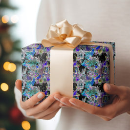 Papel De Presente Padrão de Nove de Natal Brilhante e Negra