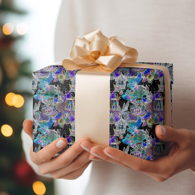 Papel De Presente Padrão de Nove de Natal Brilhante e Negra (Criador carregado)