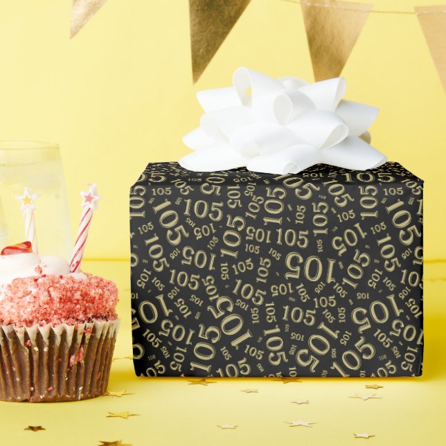 Papel De Presente Padrão de Número Aleatório Preto/Branco de Anivers (Festa de aniversário)