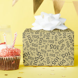 Papel De Presente Padrão de Número Aleatório Preto/Ouro de Aniversár