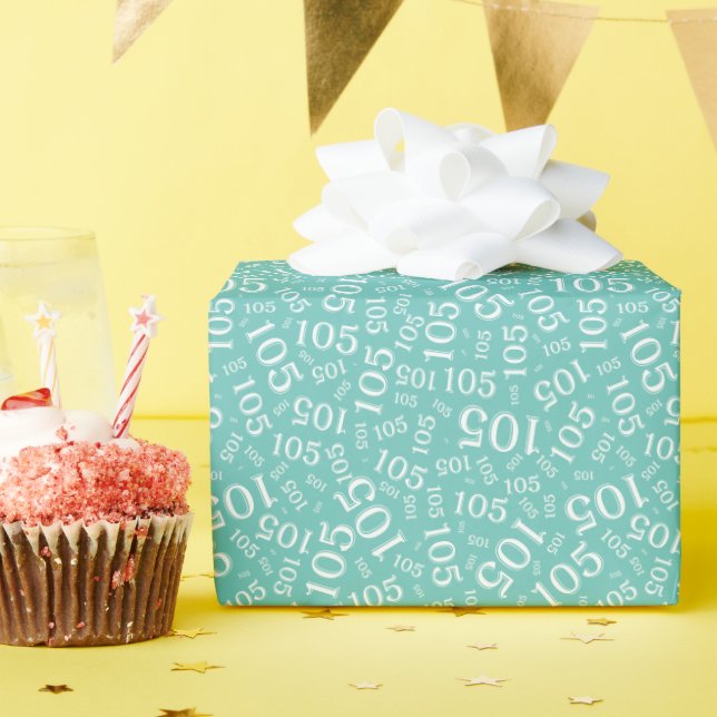 Papel De Presente Padrão de Número Aleatório Teal/Branco de Aniversá (Festa de aniversário)