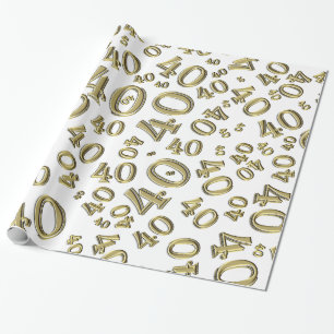 Papel De Presente Padrão de Números Aleatórios Dourado/Branco 40