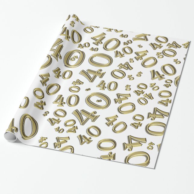 Papel De Presente Padrão de Números Aleatórios Dourado/Branco 40 (Desenrolado)