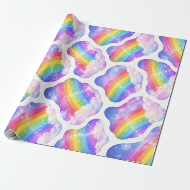 Papel De Presente Padrão de Nuvem Arco-íris no Céu (Desenrolado)